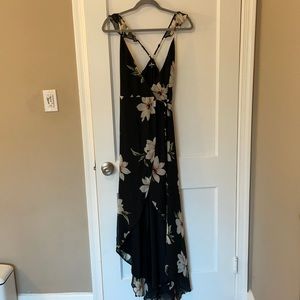 Black and pink floral wrap dress from Lulus